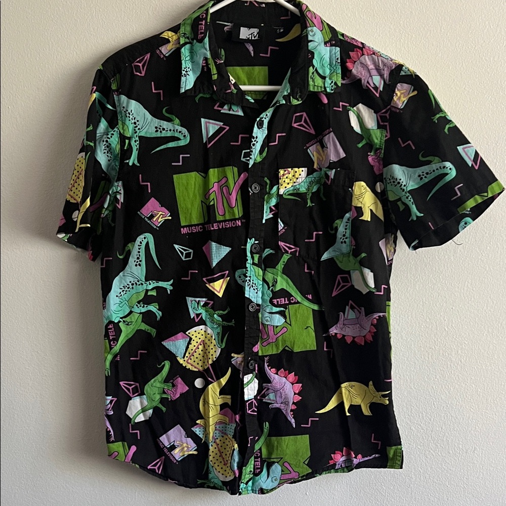 MTV Black Shirt with Colorful Dinosaur Print